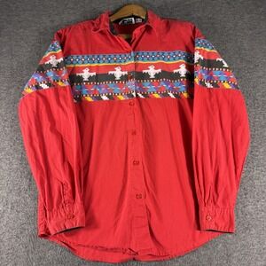 Vintage Adobe Rose Western Shirt Women S Red Aztec Print Southwestern Cowboy